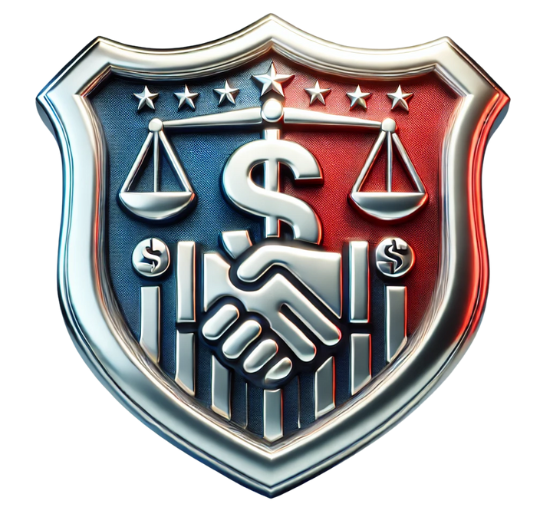 3D metallic shield icon with a dollar sign, handshake, and scales, symbolizing affordability and transparent pricing.