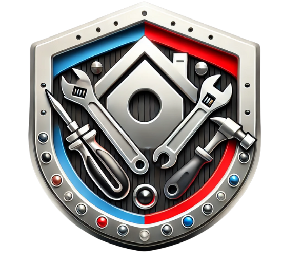 3D metallic shield icon with a house and tools, symbolizing complete home improvement and repair solutions.