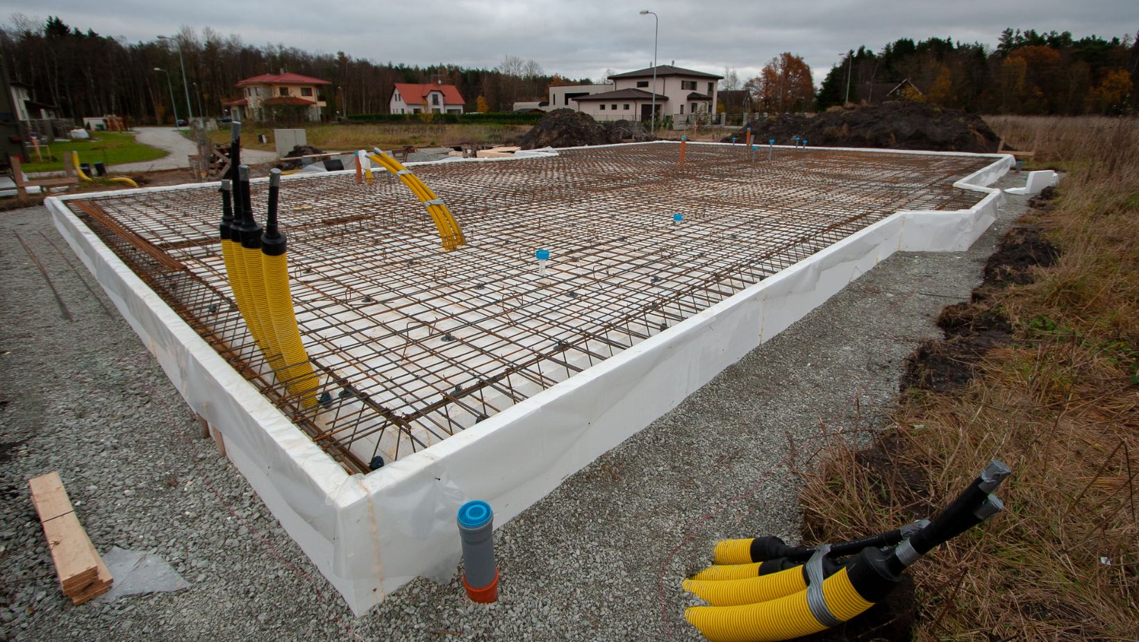 Reinforced steel framework for a new foundation construction in Birmingham.