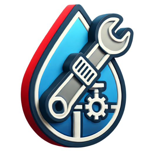 Plumbing services icon featuring a water droplet with a wrench inside.